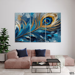 Beautiful Artwork Of Peacock Feather (3 Panel) Floral Wall Art