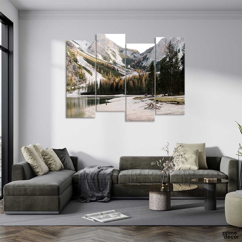 A Lake With Trees And Mountains (4 Panel) Nature Wall Art - Prime Décor