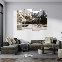 A Lake With Trees And Mountains (4 Panel) Nature Wall Art - Prime Décor