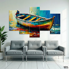Abstract Colorful Boat On The Water (5 Panel) Abstract Wall Art - Prime Décor