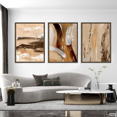 Earthy Neutral & Burnt Umber Abstract (3 Panel) Textured Wall Art