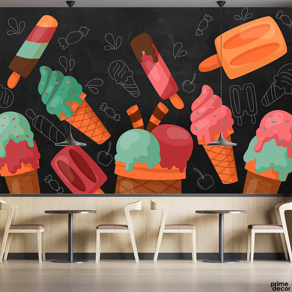 Popsicles & Ice-cream Cones In Chalkboard Background | Food Wallpaper Mural - Prime Décor