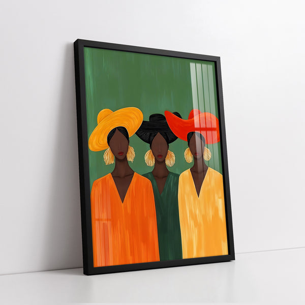 African Women With Colorful Hats And Gold Earrings (Single Panel) Digital Painting Wall Art