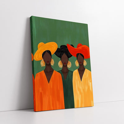 African Women With Colorful Hats And Gold Earrings (Single Panel) Digital Painting Wall Art