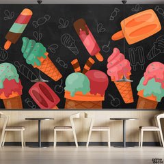 Popsicles & Ice-cream Cones In Chalkboard Background | Food Wallpaper Mural - Prime Décor