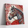 Grey Horse With Red Ornamental Bridle On Patterned Background (Single Panel) Digital Painting Wall Art