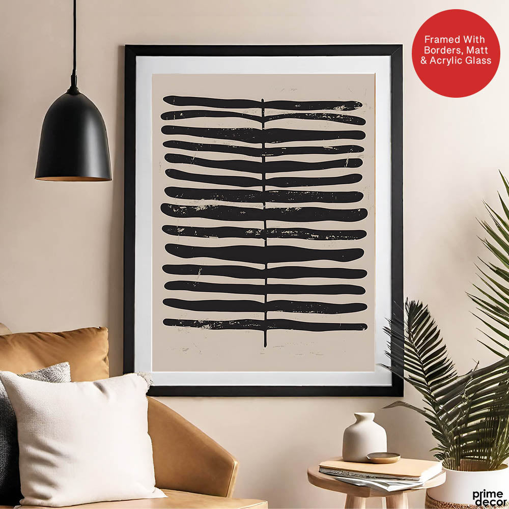 Black & White Abstract Art Deign Over Brown Background | Abstract Floral Artwork #00346 - Prime Décor