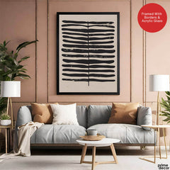 Black & White Abstract Art Deign Over Brown Background | Abstract Floral Artwork #00346 - Prime Décor