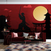 Samurai Silhouette On Red Sunset | Japanese Wallpaper Mural