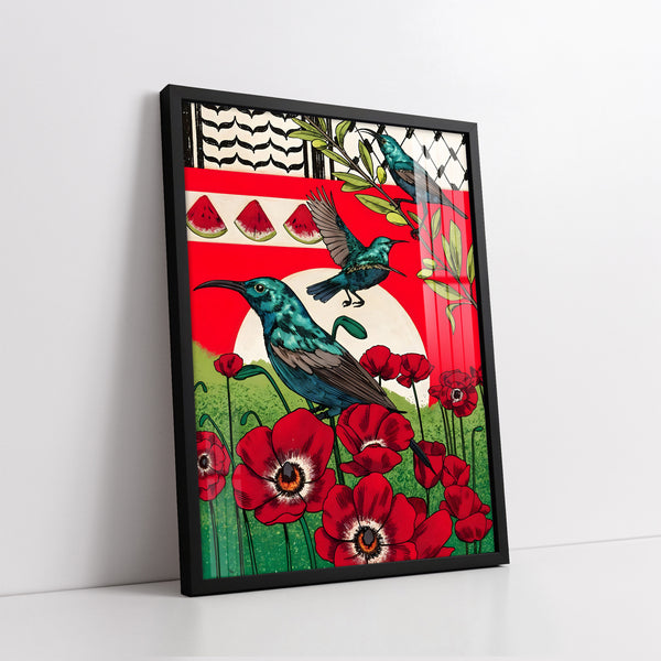 Symbols of Resistance Teal SunbirdGeometric Folk Art Patterns (Single Panel) Digital Painting Wall Art