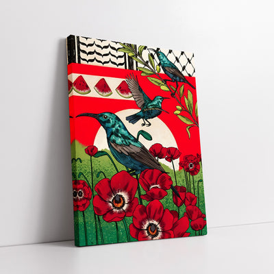 Symbols of Resistance Teal SunbirdGeometric Folk Art Patterns (Single Panel) Digital Painting Wall Art