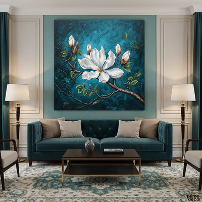 Botanical Magnolia Flowers With Impasto Texture (Single Panel) Digital Painting Wall Art