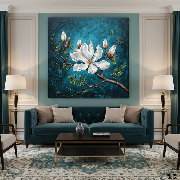 Botanical Magnolia Flowers With Impasto Texture (Single Panel) Digital Painting Wall Art