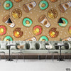 Coffee & Donuts On Dark Beige Background | Cafe Wallpaper Mural