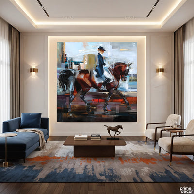 Abstract Equestrian Rider on Bay Horse Knife Style (Single Panel) Digital Painting Wall Art