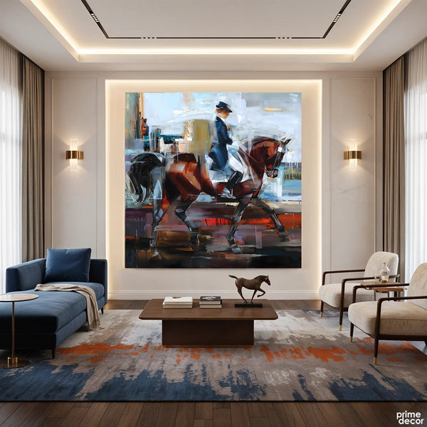 Abstract Equestrian Rider on Bay Horse Knife Style (Single Panel) Digital Painting Wall Art