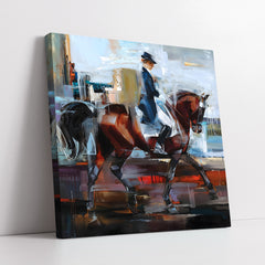 Abstract Equestrian Rider on Bay Horse Knife Style (Single Panel) Digital Painting Wall Art