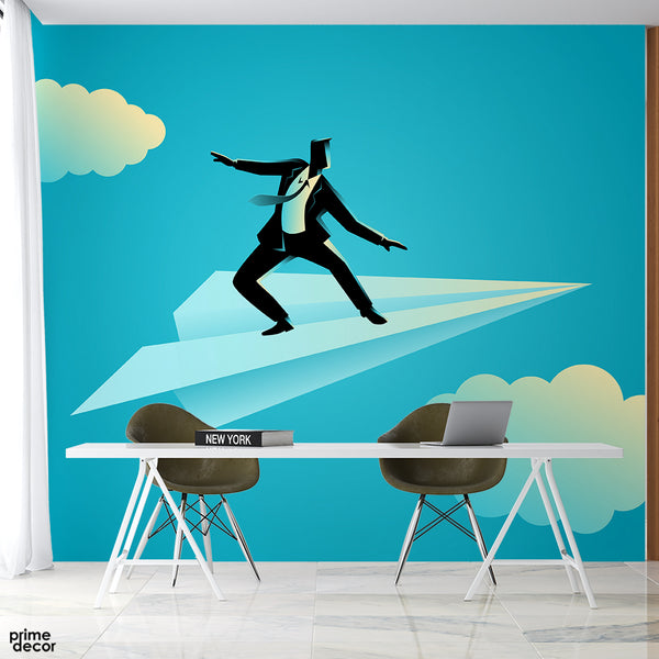 Flying Towards The New Heights Motivational Wall Art | Office Wallpaper Mural - Prime Décor