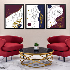 Abstract Colorful Women Face Line Art (3 Panel) Fashion Wall Art