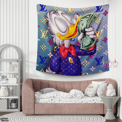 Rich Daffy Duck With Dollar Bills In LV Background | Motivational Tapestry - Prime Décor