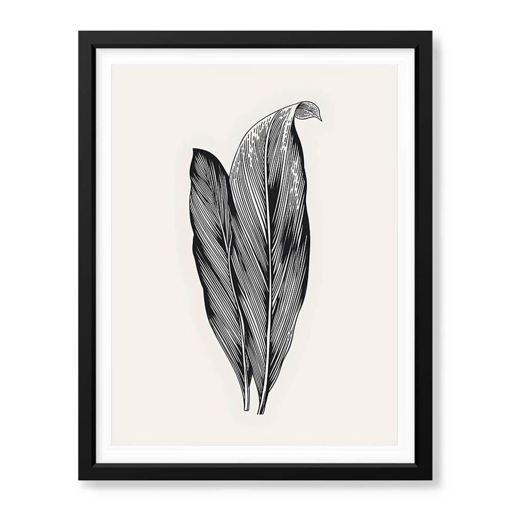 Black & White Tropical Leaves On Grey Background | Abstract Floral Artwork #0034 - Prime Décor