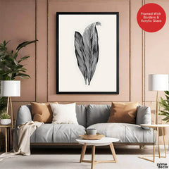 Black & White Tropical Leaves On Grey Background | Abstract Floral Artwork #0034 - Prime Décor