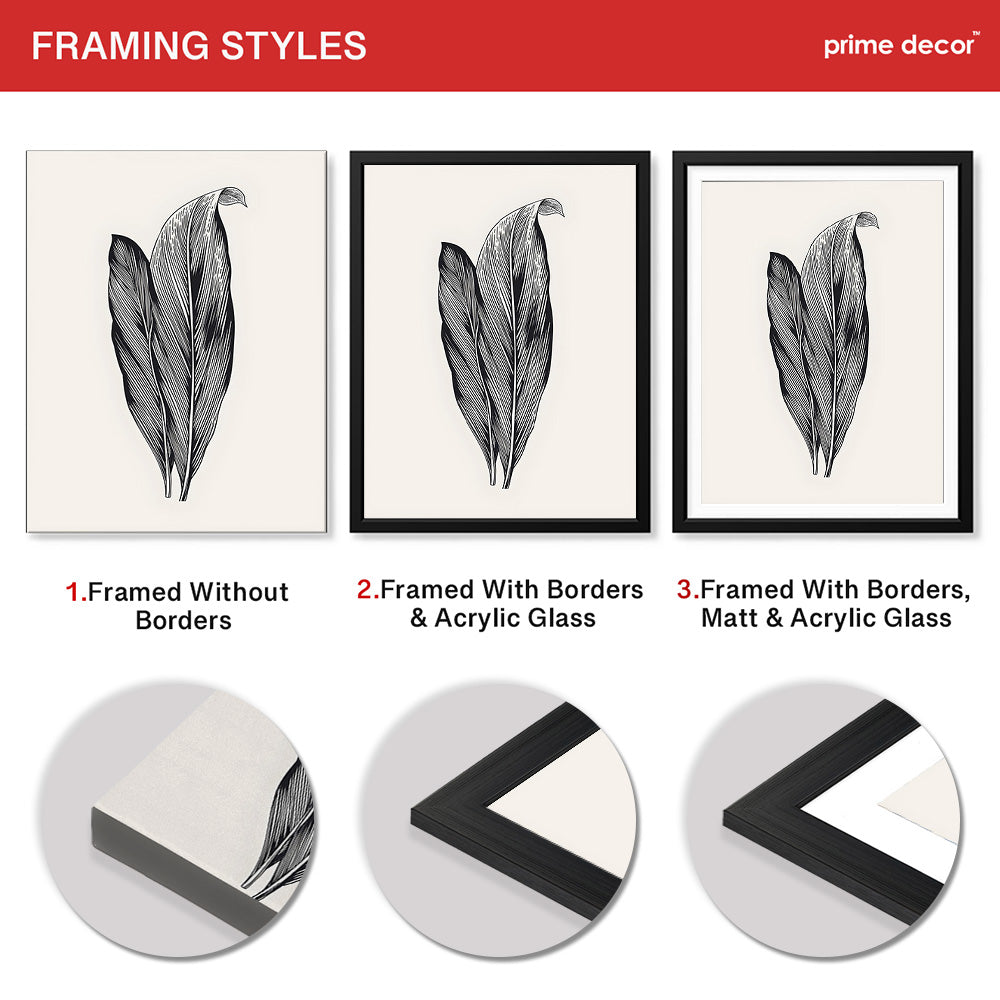 Black & White Tropical Leaves On Grey Background | Abstract Floral Artwork #0034 - Prime Décor