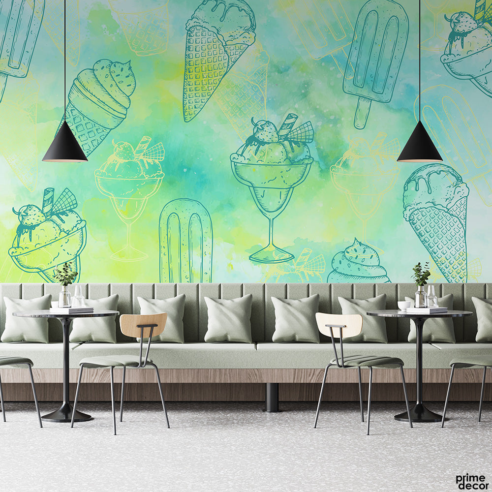 Faded Teal & Pale Lime Ice-cream & Popsicles | Food Wallpaper Mural - Prime Décor