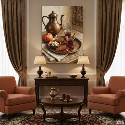 Traditional Turkish Tea Still Life with Copper Teapot (Single Panel) Digital Painting Wall Art