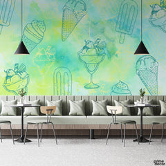 Faded Teal & Pale Lime Ice-cream & Popsicles | Food Wallpaper Mural - Prime Décor