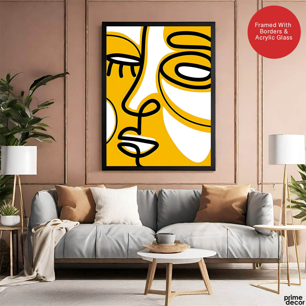 Black & Gold Abtract Face Art Over White Background | Abstract Fashion Artwork #00352 - Prime Décor