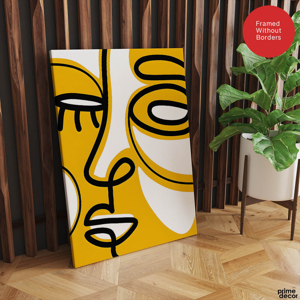 Black & Gold Abtract Face Art Over White Background | Abstract Fashion Artwork #00352 - Prime Décor