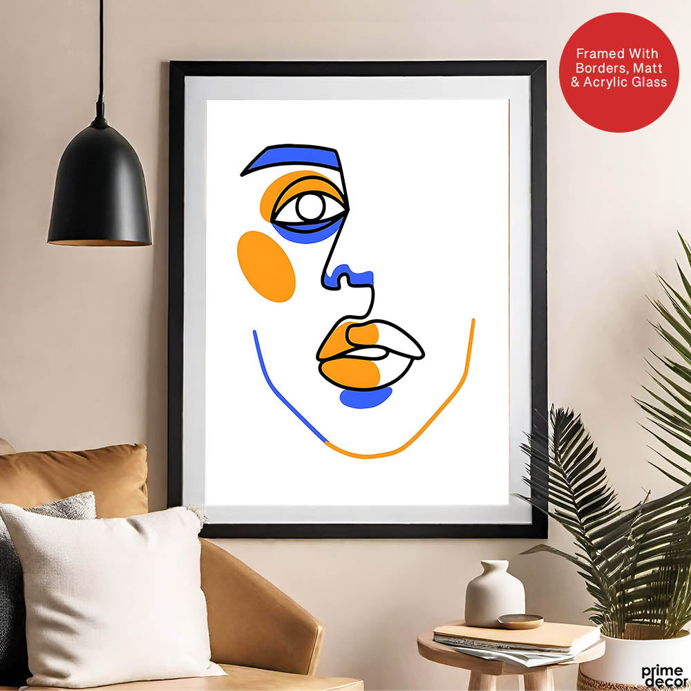 Black & Gold Abtract Face Art Over White Background | Abstract Fashion Artwork #00353 - Prime Décor