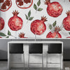 Exotic Watercolor Pomegranates On White Background | Floral Wallpaper Mural