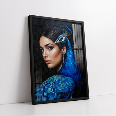 Surreal Avant-Garde Woman & Peacock Fusion Knife Work (Single Panel) Digital Painting Wall Art