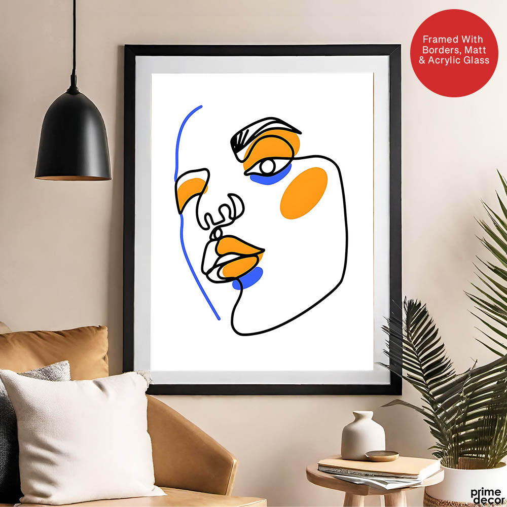 Black & Gold Abtract Face Art Over White Background | Abstract Fashion Artwork #00356 - Prime Décor