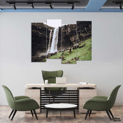 Waterfalls On Rocky Mountains (4 Panel) Abstract Wall Art - Prime Décor