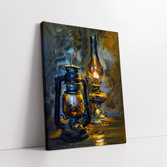 Vintage Kerosene Lantern & Antique Glass Oil Lamp (Single Panel) Digital Painting Wall Art