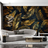 Slate Gray & Sheen Gold Feathers | Floral Wallpaper Mural