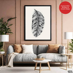 Black & White Tropical Leaves On Grey Background | Abstract Floral Artwork #0035 - Prime Décor