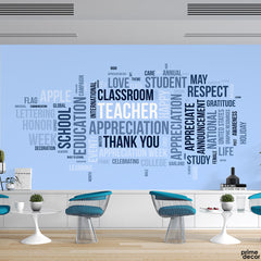 TEACHER CLASSROOM Mix Typography With Blue Background | Office Wallpaper Mural