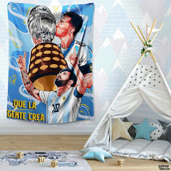 Abstract Artwork Of Lionel Messi With World Cup | Sports Tapestry