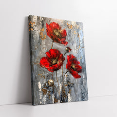 Red Poppy Flowers With Gold Accents Abstract Impasto Style (Single Panel) Digital Painting Wall Art