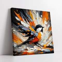 Abstract Songbird With Vibrant Orange And White Splatters Impasto Style (Single Panel) Digital Painting Wall Art