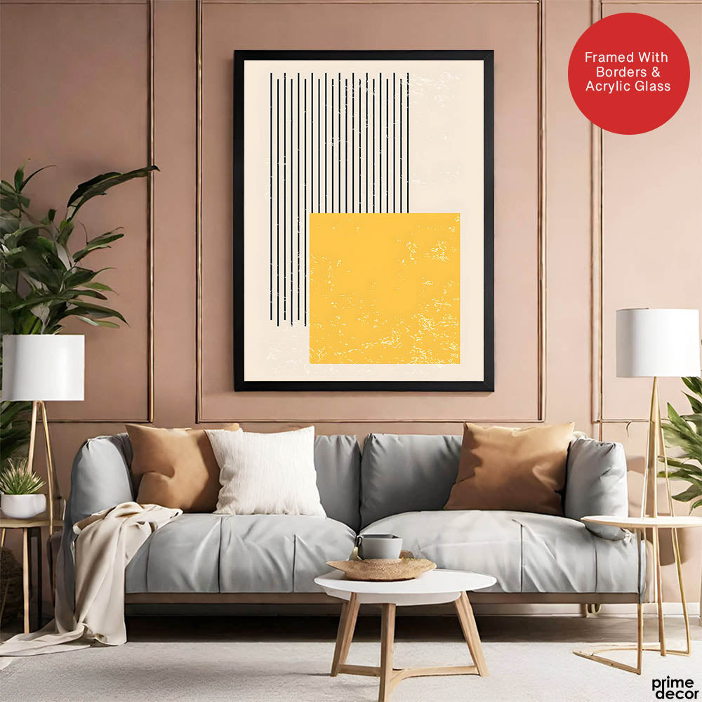 Black & Yellow Abtract Art Over White Background | Abstract Office Artwork #00363 - Prime Décor