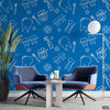 White Dentistry Tool Elements On Yale Blue Background | Office Wallpaper Mural