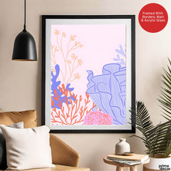 Pink & Beige Abtract Floral Art Over Purple Background | Abstract Floral Artwork #00367 - Prime Décor