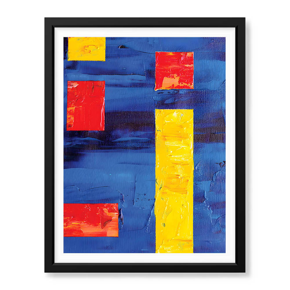 Red & Gold Abtract Art Over Blue Background | Abstract Office Artwork #00368 - Prime Décor