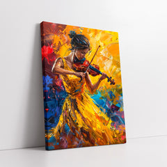 Vibrant Female Violinist In Yellow Dress Impasto Style (Single Panel) Digital Painting Wall Art