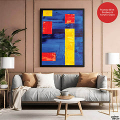 Red & Gold Abtract Art Over Blue Background | Abstract Office Artwork #00368 - Prime Décor